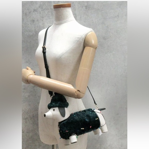 Collectible Kate Spade Dachshund Bag Dog Green Christmas Lights Claude - Picture 3 of 14